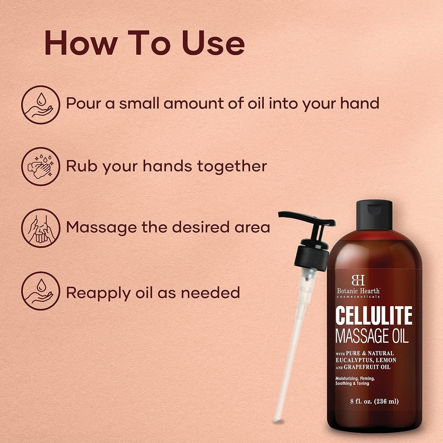 Botanic Hearth Anti Cellulite Massage Oil | Cellulite Oil for Thighs and Butt Firming | Unique Blend of Massage Essential Oils | Improves Skin Tone, Skin Firmness & Tightness | 8 Fl Oz-Velvo Beauty