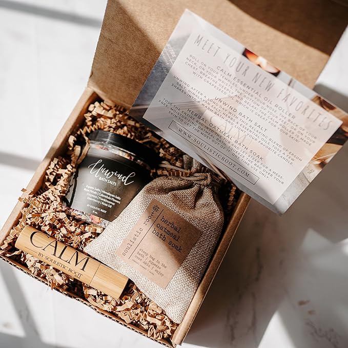 Relaxing Bath Gift Set, Luxury Spa Gifts for Women, Self Care Products for Women and Men, Calm Essential Oil Roller, Oatmeal Lavender Bath Soak & Epsom Salts with Essential Oils-Velvo Beauty