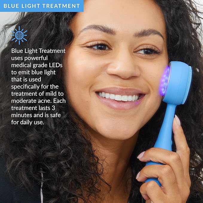 PMD Beauty Facial Cleansing Brush - Smart Silicone Brush with Blue Light Treatment - SonicGlow Vibration - Waterproof Device for Acne-Velvo Beauty