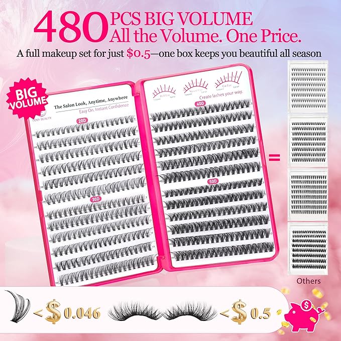Waltz Lash Clusters Kit - Lash Clusters Lash Extension Kit with Bond and Seal Eyelash Cluster 20D30D40D50D-0.07D Cluster Eyelash Extensions Eyelash Extension Kit DIY at Home-Velvo Beauty