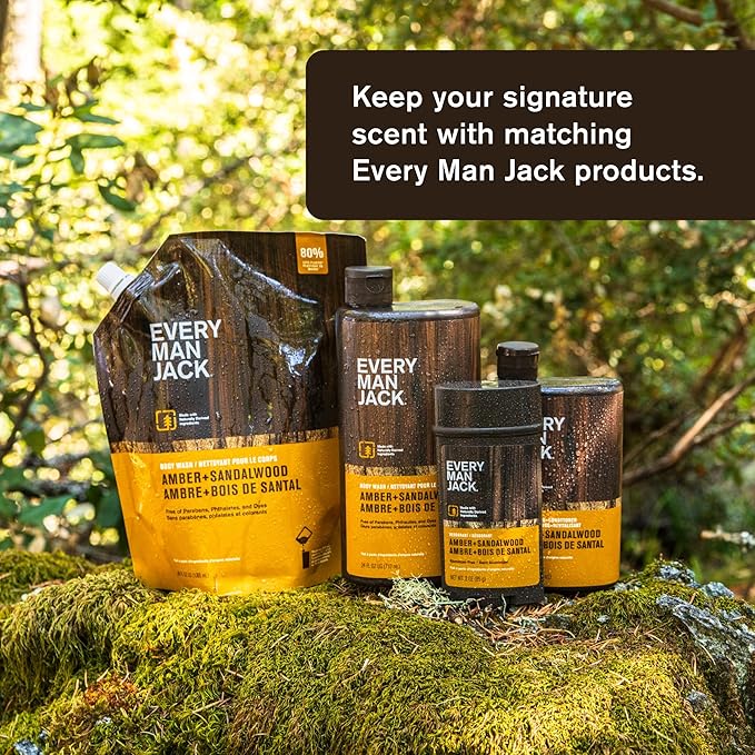 Every Man Jack Amber+Sandalwood Hydrating Mens Body Wash for All Skin Types-Cleanse, Nourish, and Hydrate Skin with Naturally Derived Ingredients-Paraben Free, Phthalate Free, Dye Free-24oz(Pack of 2)-Velvo Beauty