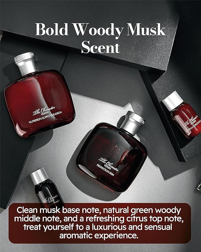 The Character Set (11.5fl oz) - Daily Skincare Kit for Men's Skin Protection & Rejuvenation by LG Beauty. Toner, Emulsion with Woody Musk Scent.-Velvo Beauty