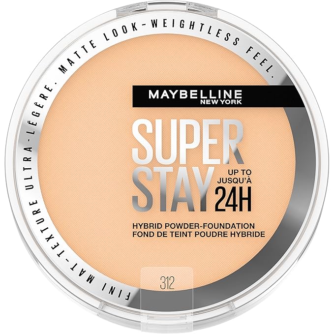 Maybelline Super Stay Up to 24HR Hybrid Powder-Foundation, Medium-to-Full Coverage Makeup, Matte Finish, 312, 1 Count-Velvo Beauty