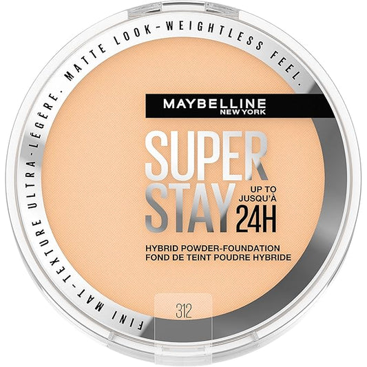 Maybelline Super Stay Up to 24HR Hybrid Powder-Foundation, Medium-to-Full Coverage Makeup, Matte Finish, 312, 1 Count-Velvo Beauty