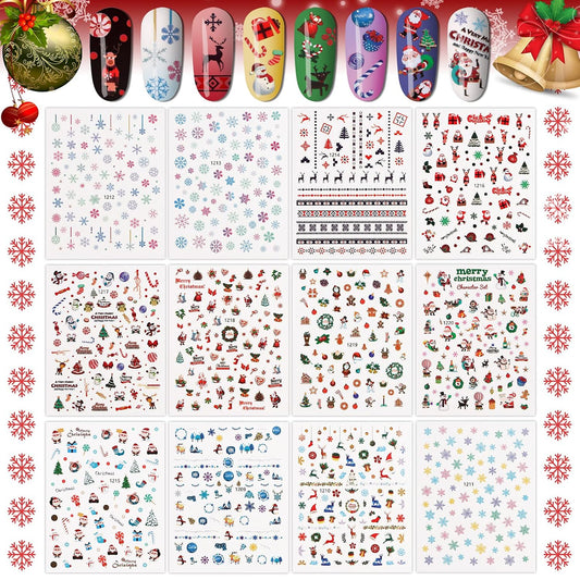 1000+ Patterns Christmas Nail Art Stickers Snowflake 3D Self-Adhesive Nail Decals, Kalolary Snowflake Santa Claus Snowman Christmas Stick Elk for Christams Nail Decorations for Women Kids-Velvo Beauty