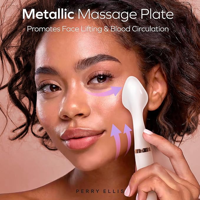 Perry Ellis 3-in-1 Beauty Brush with Silicone Face Cleanser, Makeup Applicator, and Metallic Eye-Massaging Plate, IPX6 Water-Resistant Electric Skincare Accessory with 3 Vibrating Modes and Stand-Velvo Beauty