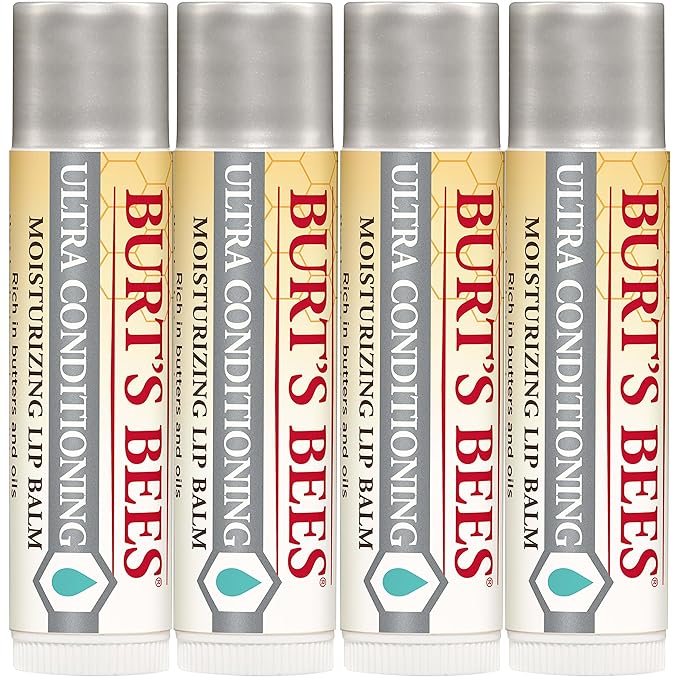 Burt's Bees Ultra Conditioning Moisturizing Lip Balm, Lip Moisturizer Rich in Oils and Butters, Natural Origin Lip Care, 4 Tubes, 0.15 oz.-Velvo Beauty