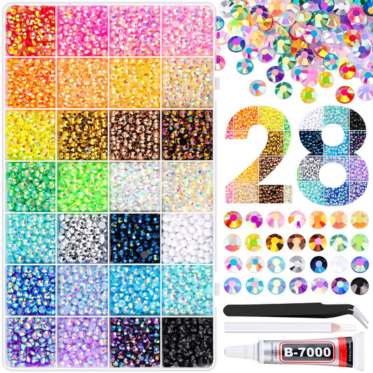 8500Pcs Resin Rhinestones with Tweezers for Crafting, Mixed-Color 5mm Bedazzling Crystal with 1Pcs 10ml B7000 Jewelry Glue for DIY Crafts Clothing Tumblers Shoes Fabric Nail Art-Velvo Beauty
