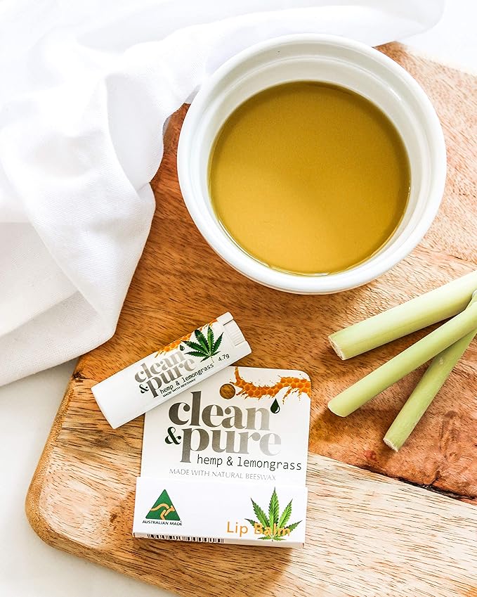 Lip Balm (Hemp & Lemongrass) 100% Natural Beeswax, Vitamin E Oil | Olive Oil Based Treatment for Dry, Chapped Lips | Made in Australia…-Velvo Beauty