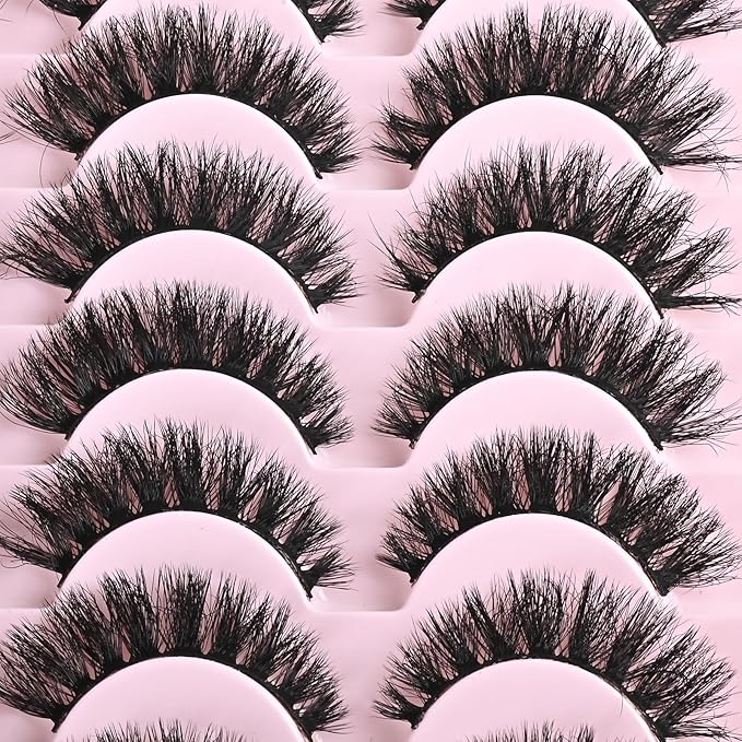 FARRED Wispy Mink Lashes Fluffy False Eyelashes 14 Pairs Fake Eyelashes Natural Look Short Natural Lashes Cat Eye Lash Wispy Volume Eyelash Faux Mink Strip Lashes Pack for Daily Makeup (F19 | 6-13 mm)-Velvo Beauty