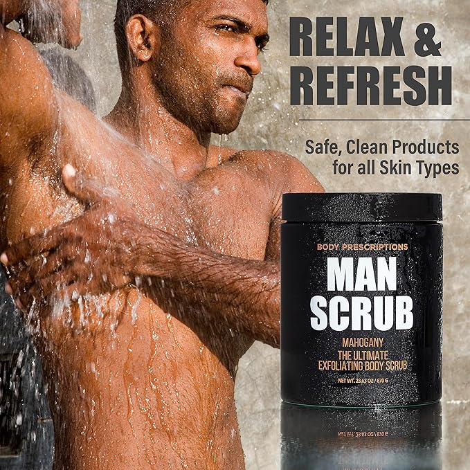 Body Prescriptions Men’s Exfoliating Body Scrub – Ultimate Skin Cleansing Wash in Jar with Twist-Top Lid, For All Skin Types, 21 Ounce (Pack of 1), Mahogany-Velvo Beauty