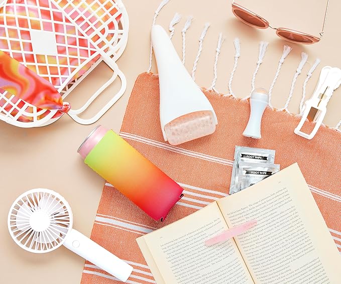 Pinch Provisions Super Summer Jelly Tote, 12 Beach & Poolside Accessories For Beauty, Perfect for Pool & Beach Days, Includes Oil Absorbing Roller, Rechargable Fan, Towel Clips, & Ice Roller-Velvo Beauty