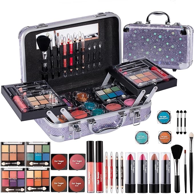 Hot Sugar Makeup Kit for Girls 10-12, Teen Girls Makeup Set for Beginners With Eye Shadow Palette, Blush, Lip Gloss, Brush, Mirror (Colored Bubble)-Velvo Beauty