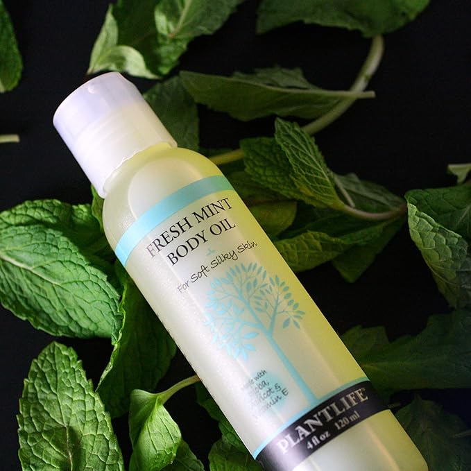 Plantlife Fresh Mint Body Oil - Moisturizing Natural Body Oil for All Skin Types - Nourishing Dry Skin and Making It Feel Soft and Silky for Women & Men - Bath, Body & Massage Oil - 4oz-Velvo Beauty