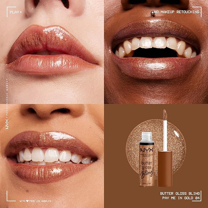 NYX PROFESSIONAL MAKEUP Butter Gloss Bling Lip Gloss, Non Sticky and Shiny Vegan Lip Makeup - Shimmer Down-Velvo Beauty