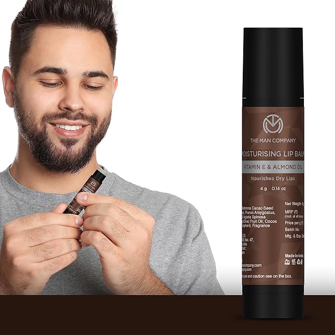 The Man Company Nourishing Lip Balm with Vitamin E, Almond & Olive Oil | Soft, Supple, Moisturizes | Free from Dry/Chapped Lips - 4gm-Velvo Beauty
