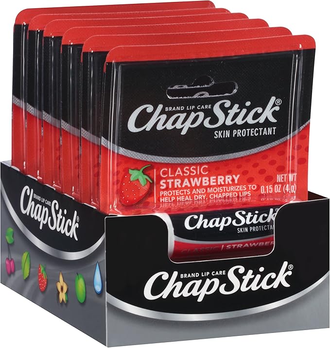 ChapStick Classic Skin Protectant (Strawberry, 0.15 Ounce Stick ,24 Count (Pack of 1)-Velvo Beauty