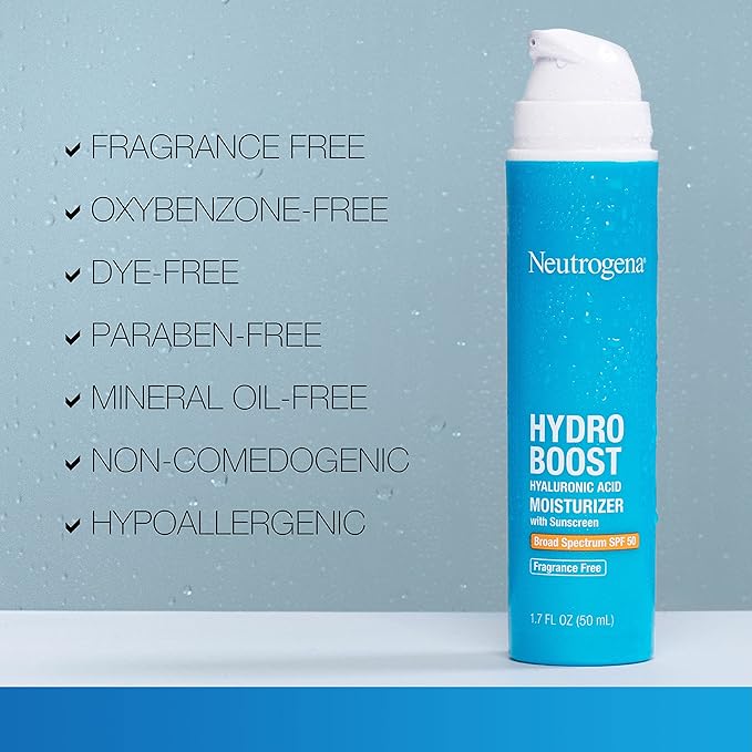 Neutrogena Hydro Boost Hyaluronic Acid Hydrating Face Moisturizer With SPF 50, Fragrance Free Facial Moisturizer, 1.7 fl. oz, & Trial Size Hydro Boost Facial Cleanser, 0.5 fl. oz-Velvo Beauty