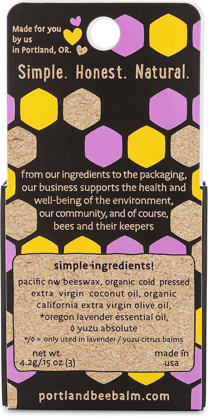 Portland Bee Balm All Natural Handmade Beeswax Based Lip Balm Unscented, Yuzu Citrus and Lavender Assortment 3 Count-Velvo Beauty