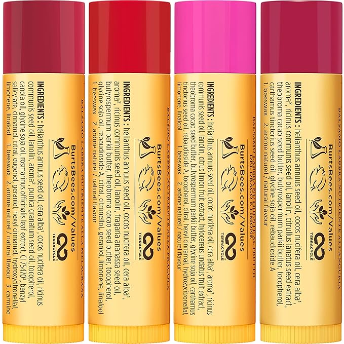 Burt's Bees Bee Mine Lip Balm Gift Set, Strawberry, Dragonfruit Lemon, Pomegranate and Watermelon, 4 Personalized Lip Balms, Pack May Vary-Velvo Beauty