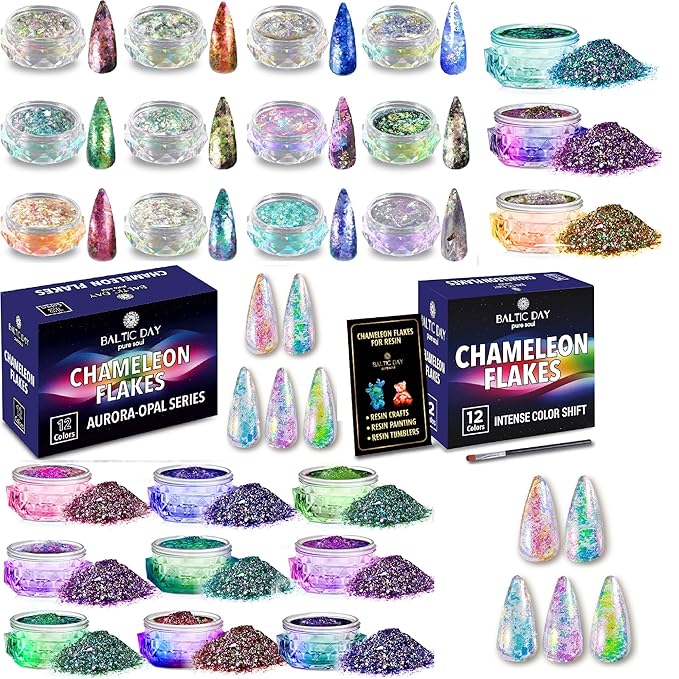 Chameleon Flakes & Chameleon Aurora Opal Flakes - Chameleon Flakes for Resin, Nails - Chameleon Mica Powder for Epoxy Resin, Paint-Velvo Beauty