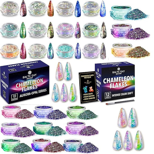 Chameleon Flakes & Chameleon Aurora Opal Flakes - Chameleon Flakes for Resin, Nails - Chameleon Mica Powder for Epoxy Resin, Paint-Velvo Beauty