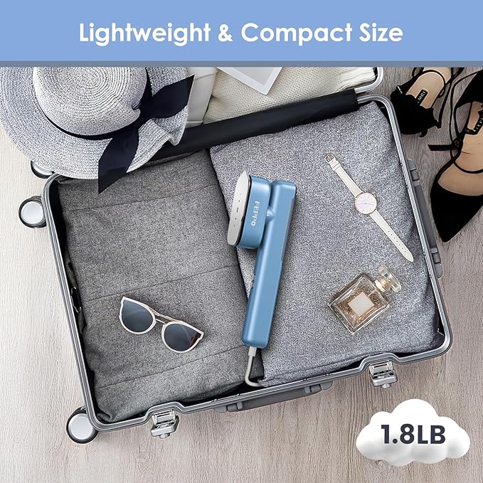 FEPPO Travel Steamer for Clothes, 110-240V Dual Voltage Portable Mini Steamer & Iron 2in1, 1100W Powerful Garment Steamer, Fast Heat Up, Travel Size, HD Display, for Home & Global & Europe Travel-Velvo Beauty