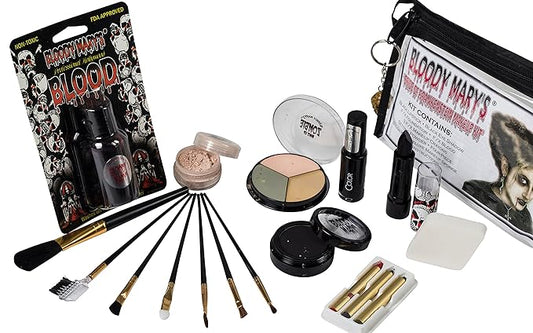 Bride Of Frankenstein Special Effects Makeup Kit - By Bloody Mary - Professional Halloween Monster SFX Makeup - Includes Lipstick, Foundation, Setting Powder, 3 Crayons, 4 Brushes, Eye Shadow & Sponge-Velvo Beauty