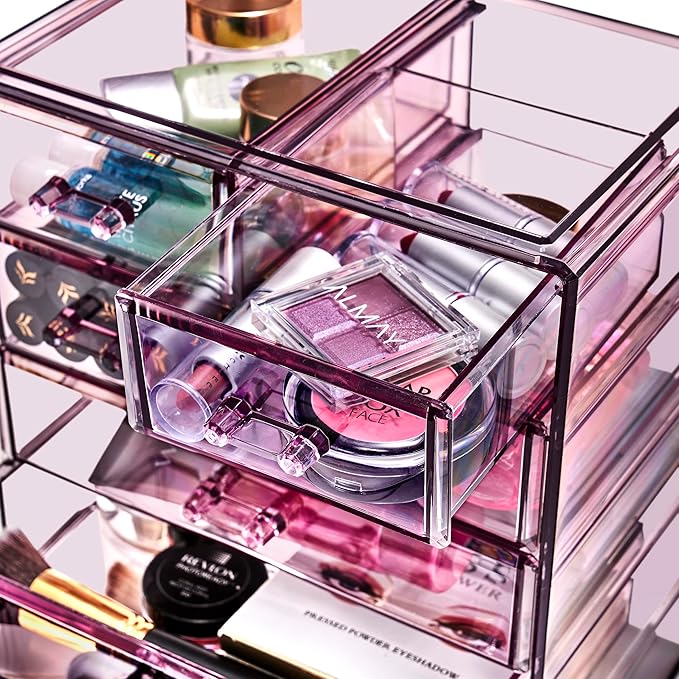 Sorbus Acrylic Makeup Organizer - Organization and Storage Case for Cosmetics Make Up & Jewelry - Big Clear Makeup Organizer for Vanity, Bathroom, College Dorm, Closet, Desk (3 Large, 4 Small Drawers)-Velvo Beauty