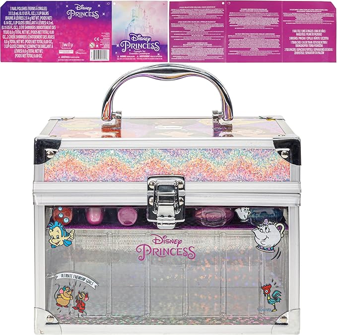 Disney Princess Train Case Girls Beauty Set, Kids Makeup Kit for Girls, Real Washable Toy Makeup Set, Play Makeup, Pretend Play, Party Favor, Birthday, Toys Ages 3 4 5 6 7 8 9 10 11 12-Velvo Beauty