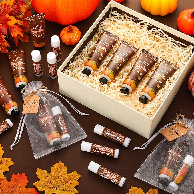 50 Sets 200 Pcs Baby Shower Hand Lotion and Lip Balm Gift Theme Baby Shower Party Favors Travel Size Hand Lotion and Lip Balm Bulk with Organza Bags Tags(Rustic Pumpkin)-Velvo Beauty