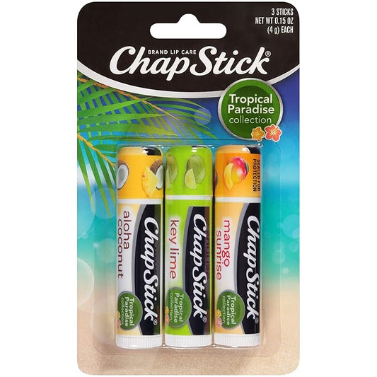 ChapStick Tropical Paradise Collection Mango, Lime and Coconut Lip Balm Tubes Variety Pack for Lip Care - 0.15 Oz (Pack of 3)-Velvo Beauty