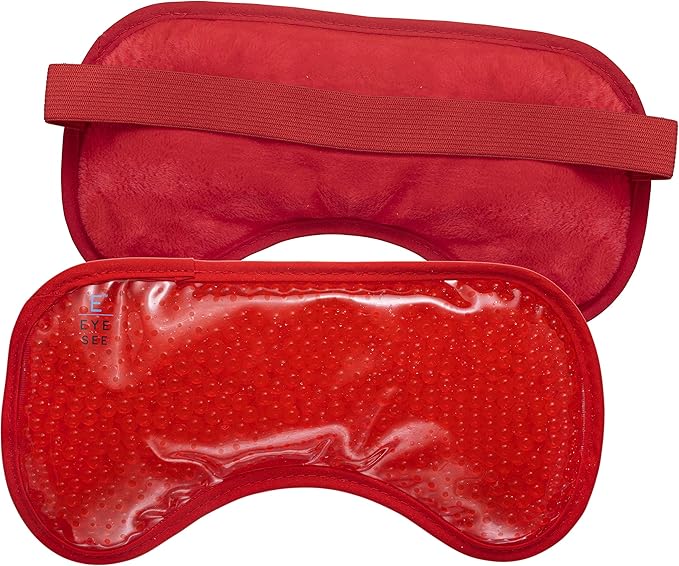 Plush Gel Eye Mask for Puffy Eyes, Red - Cold Eye mask to Treat Dark Circles, Sinuses, Dry Eyes, and for Allergy Relief - Microwave Safe for Heat Therapy-Velvo Beauty