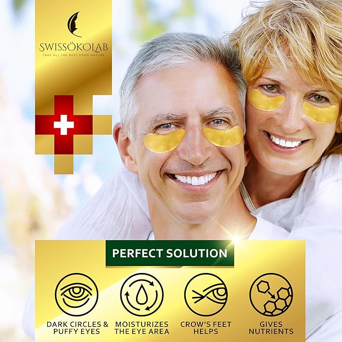 SWISSÖKOLAB Under Eye Patches For Puffy Eyes 24k Gold Eye Mask Dark Circles And Puffiness Collagen Eye Gel Pads Moisturizing & Reducing Wrinkles Anti-Aging Hyaluronic Acid (24K Gold Eye Mask)-Velvo Beauty
