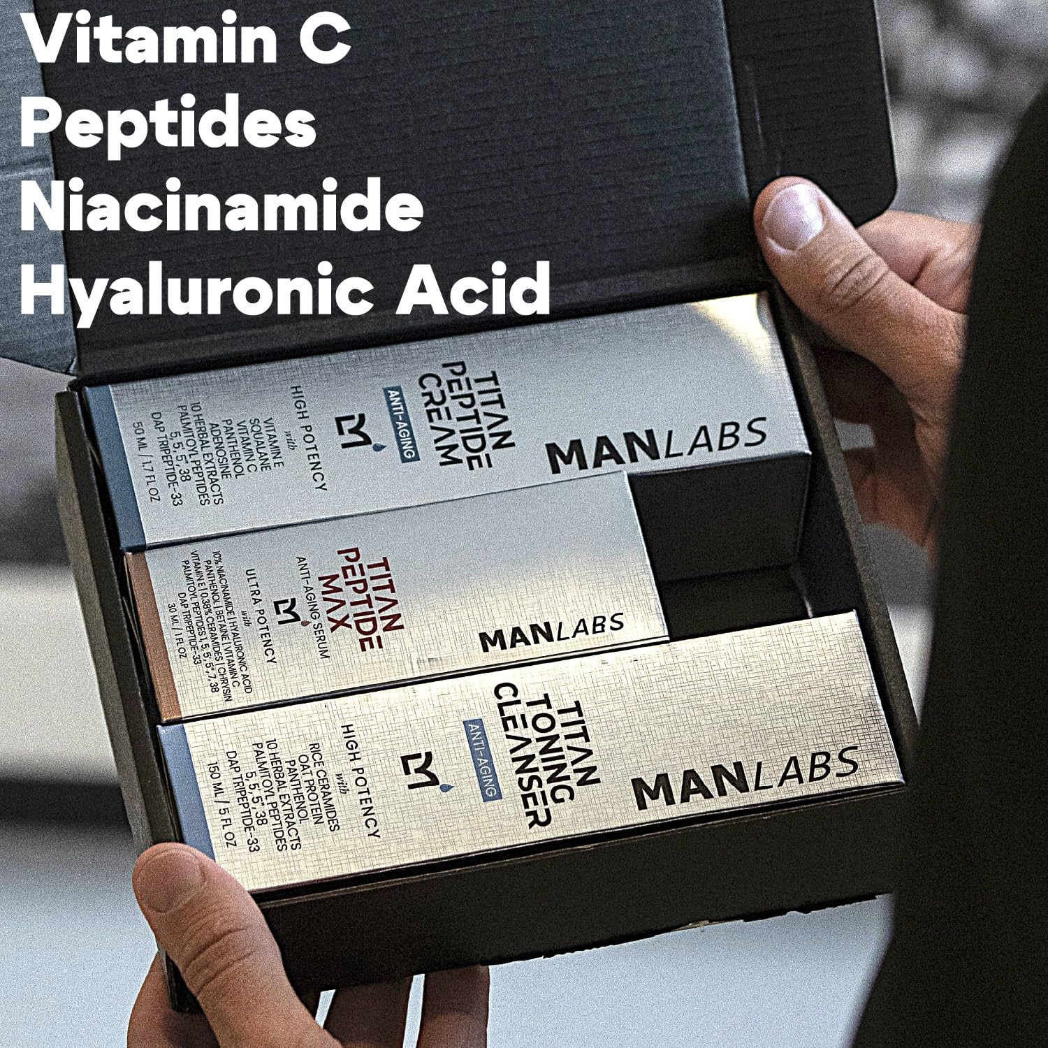 Titan Golden Anti-Aging Mens Skin Care Kit – Wash, Face Serum, Mens Face Moisturizer – Men, Skin Care Set – Dark Spots, Wrinkles, Fine Lines – Vitamin C, Peptides, Niacinamide, HA – Unscented-Velvo Beauty