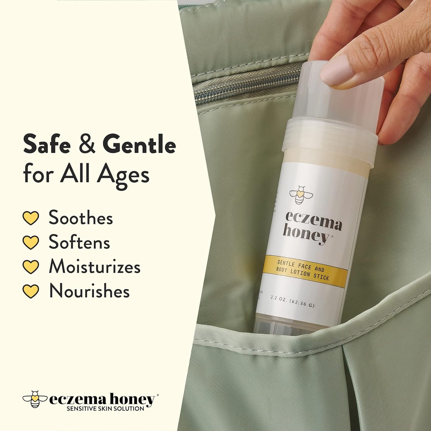 ECZEMA HONEY Gentle Face & Body Lotion Stick - Moisturizing Colloidal Oatmeal Hand Cream for Extremely Dry Skin - Eczema Lotion Helps Psoriasis, Dermatitis & More (2.2 Oz)-Velvo Beauty