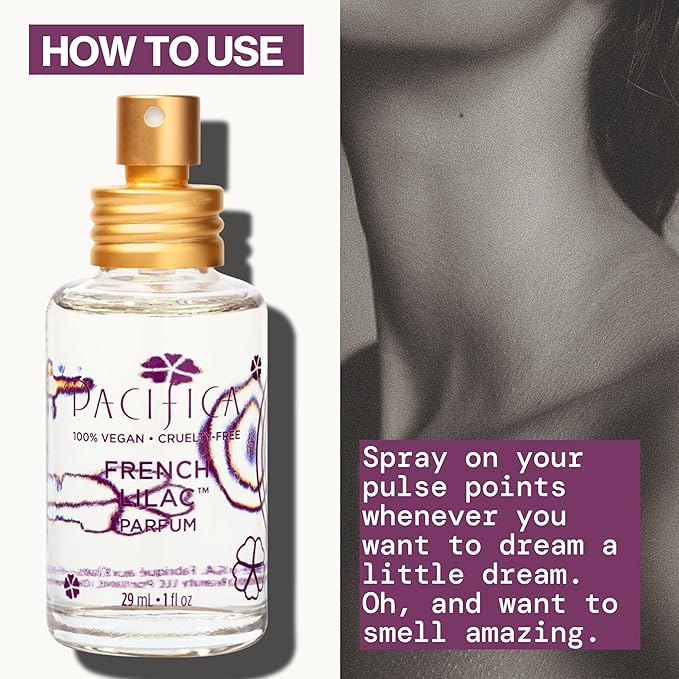 Pacifica French Lilac Spray Perfume – Clean Vegan Floral Fragrance for Women, Fresh-Cut Lilac & Powdery Magnolia Notes, Long-Lasting Romantic Spring Scent, 1 oz-Velvo Beauty