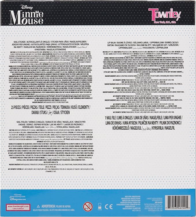 Townley Girl Disney Minnie Mouse Sparkly Cosmetic Makeup Set for Girls with Lip Balm Nail Polish Nail Stickers-35 Pcs|Perfect for Parties Sleepovers Makeovers|Birthday Gift for Girls above 3 Yrs, Kid-Velvo Beauty