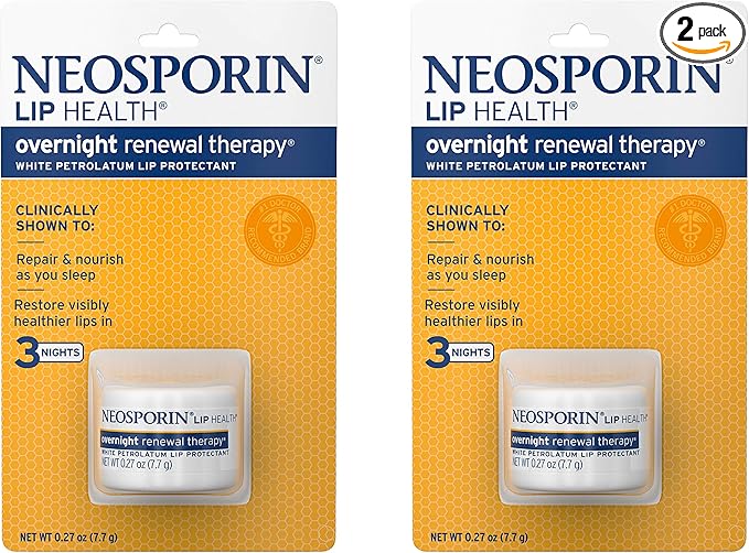 Neosporin Lip Health Overnight Healthy Lips Renewal Therapy Petrolatum Lip Protectant, 0.27oz. (Pack of 2)-Velvo Beauty