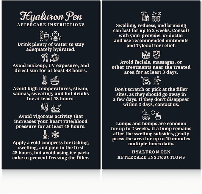 100 Pack - Premium Hyaluron Pen Lip Filler Aftercare Instructions Card 2 x 3.5" Accessories Supplies Kit Care - HP20A100_N-Velvo Beauty