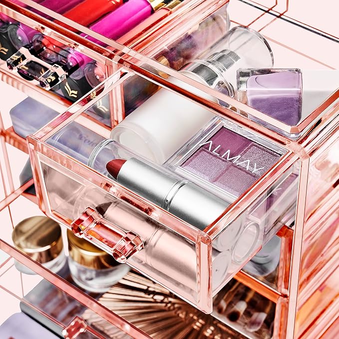 Sorbus Acrylic Makeup Organizer - Organization and Storage Case for Cosmetics Make Up & Jewelry - Big Clear Makeup Organizer for Vanity, Bathroom, College Dorm, Closet, Desk (4 Large, 2 Small Drawers)-Velvo Beauty
