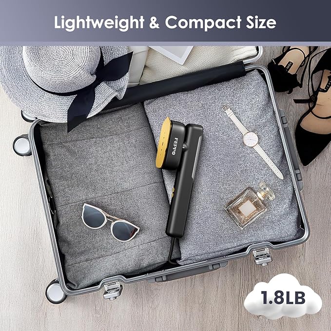 FEPPO Travel Steamer for Clothes, 110-240V Dual Voltage Portable Mini Steamer & Iron 2in1, 1100W Powerful Garment Steamer, Fast Heat Up, Travel Size, HD Display, for Home & Global & Europe Travel-Velvo Beauty