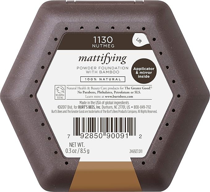 Burts Bees 100% Natural Mattifying Powder Foundation, Nutmeg - 0.3 Ounce (Pack of 2)-Velvo Beauty