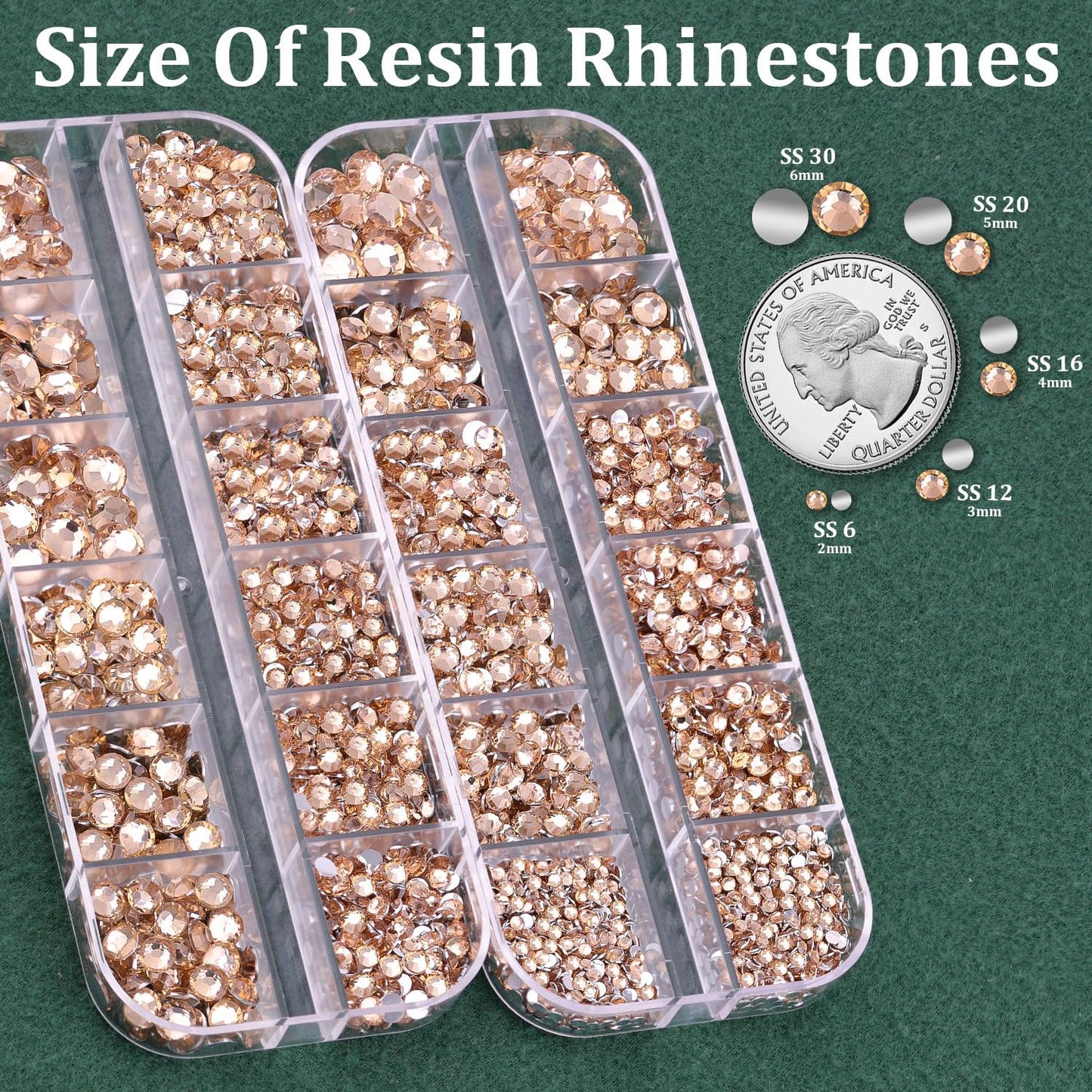 Resin Rhinestones for Crafting with B7000 Jewelry Glue, 2 Boxes Champagne Flatback Crystals with 3Pcs 10ml Glue for Bedazzling Crafts DIY Nail Art Makeup，Non Hotfix Gems for Clothing Shoes-Velvo Beauty