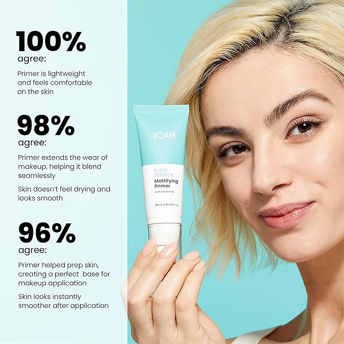 JOAH Beauty Super Sidekick Mattifying Makeup Primer, Pore Minimizing Matte Finish, Hydrating and Long Lasting Korean Face Primer for Oil Control, Helps Smooth, Blur Skin, For All Skin Types, 1.01 Oz-Velvo Beauty