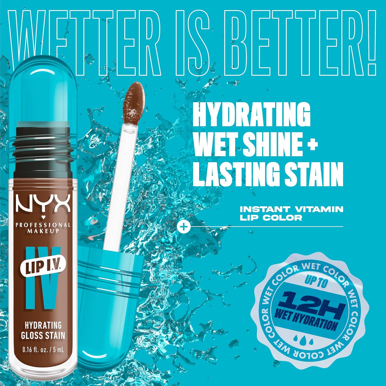NYX Professional Makeup Lip IV Hydrating Glossy Lip Stain with 12HR Hydration - Splash N Spice (Brown)-Velvo Beauty