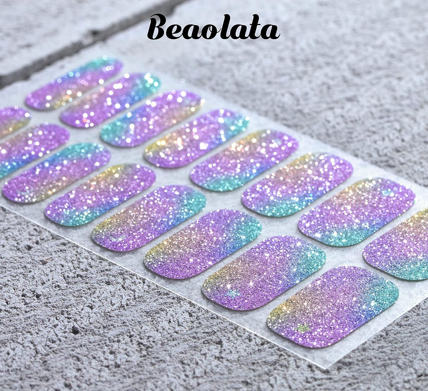 Nail Polish Strips, 32PCS Salon Quality Wraps, Long Lasting Gel Nail Stickers for Women Easy Apply& Remove (Fairies's Blue Glitter)-Velvo Beauty