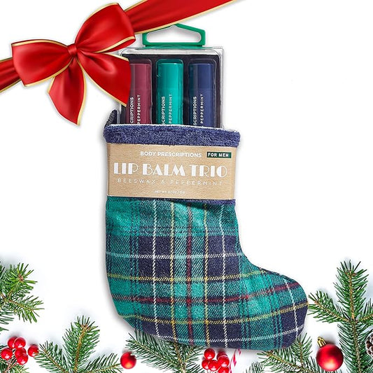 Body Prescriptions Lip Balm Trio for Men - Beeswax and Peppermint | Christmas Stocking Present Set | Nourishing and Moisturizing Formula | Protect and Hydrate Dry Lips | Great Holiday Present for Him-Velvo Beauty