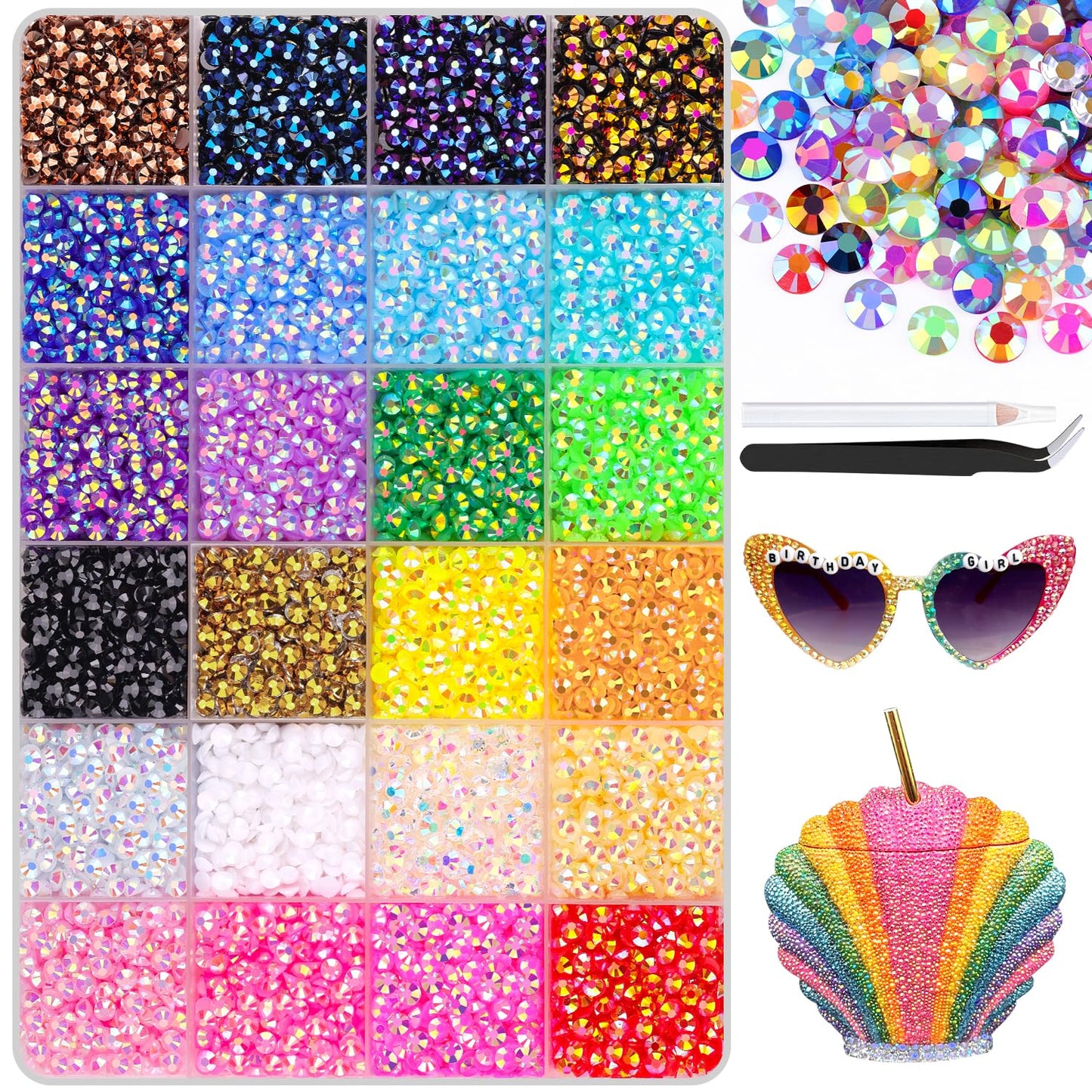 12600Pcs Resin Jelly Rhinestones with Tweezers for Crafting, Multi Colors 4mm Non Hotfix Flatback Gems, Bedazzling Crystal for DIY Crafts Clothing Tumblers Mugs Shoes Decor Nail Art-Velvo Beauty