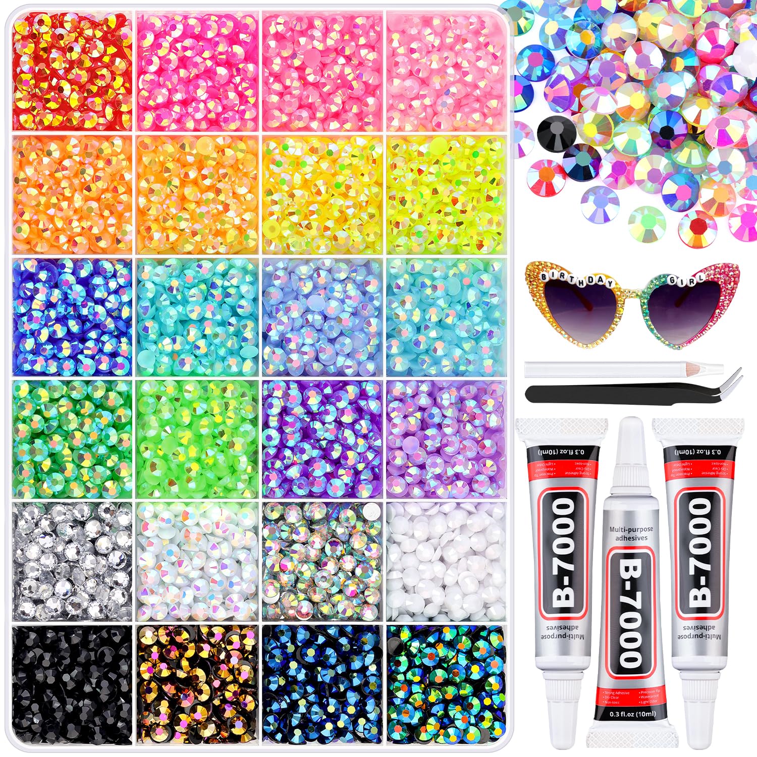 8500Pcs Resin Rhinestones for Bedazzling with B7000 Jewelry Glue, 5MM Colorful Gems Flatback Rhinestones for Crafting, Crystal for DIY Crafts Clothing Tumblers Mugs Shoes Fabric Decor Nail Art-Velvo Beauty